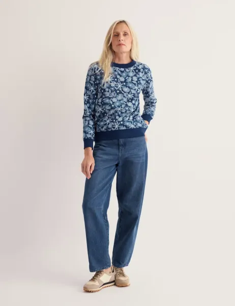 Seasalt Cornwall Pure Cotton Floral Relaxed Sweatshirt Blue Mix