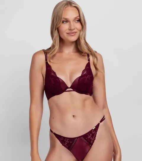 Women's Bright Red Satin Lace Trimmed Thong