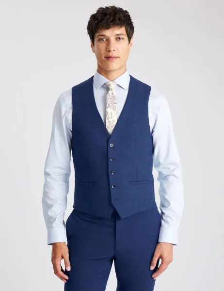 Moss Slim Fit Textured Waistcoat Blue