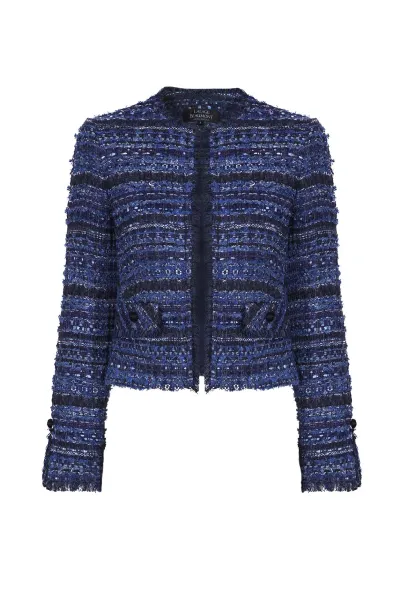 Lalage Beaumont Carrie Jacket in Blue Striped French Tweed