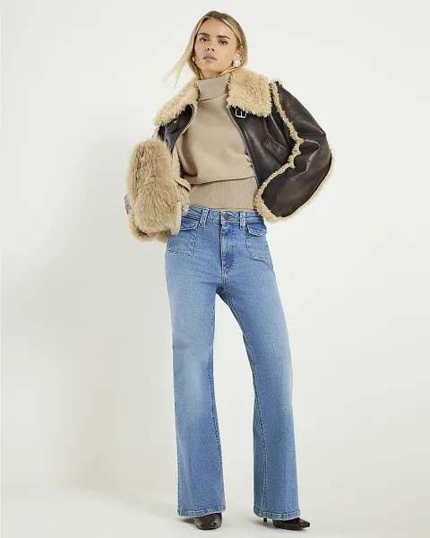 River Island Petite High Waisted Relaxed Flare Jeans