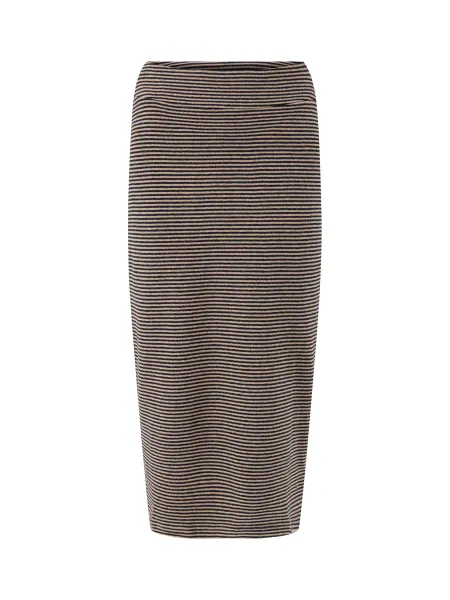 Mama B Cotton Blend Striped Midi Skirt - Navy & Coffee