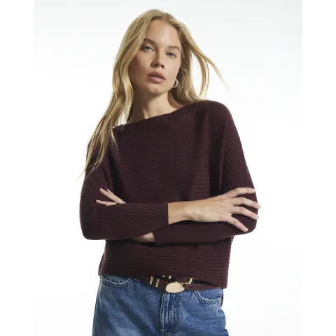 River Island Burgundy Knit Wide Neck Rib Jumper