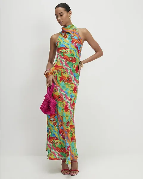 River Island Tropical Print Halter Neck Maxi Dress