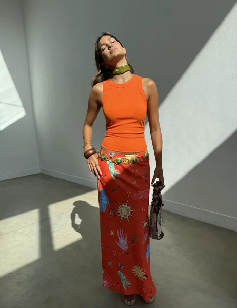 Never Fully Dressed Embroidered Ribbed Vest Top Orange