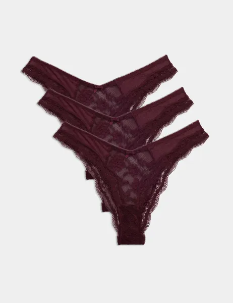 Marks & Spencer 3pk Jasmine Lace Miami Knickers Dark Wine