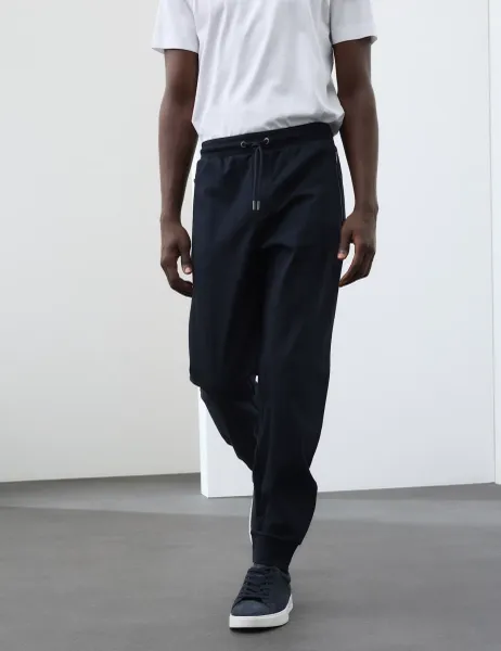 Autograph Pure Cotton Cuffed Drop Needle Joggers Dark Navy
