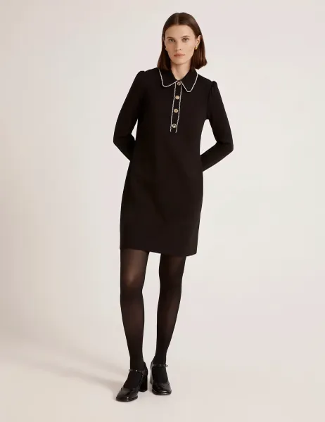 Finery London Ponte Jersey Collared Mini Shirt Dress Black