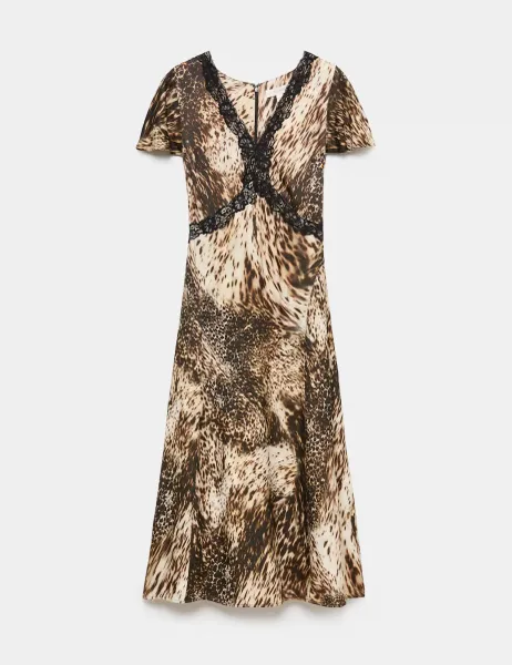 Animal Print Lace Insert Maxi Dress Natural Mix
