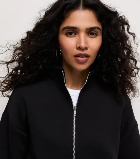 Women's Black Scuba Zip Through Sweatshirt