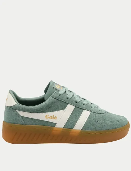 Gola Grandslam Suede Lace Up Platform Trainers Green Mix