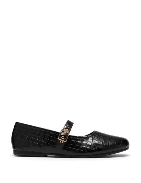 Clarks Livia Jane Leather Croc Mary Jane Ballet Pumps