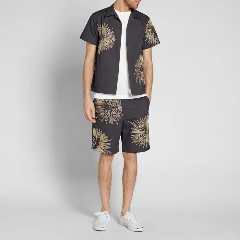 Sasquatchfabrix Fireworks Open Collar Half Sleeve Shirt