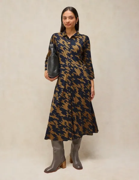 White Stuff Rua Cotton Blend Jersey Printed Midi Shirt Dress Green Mix