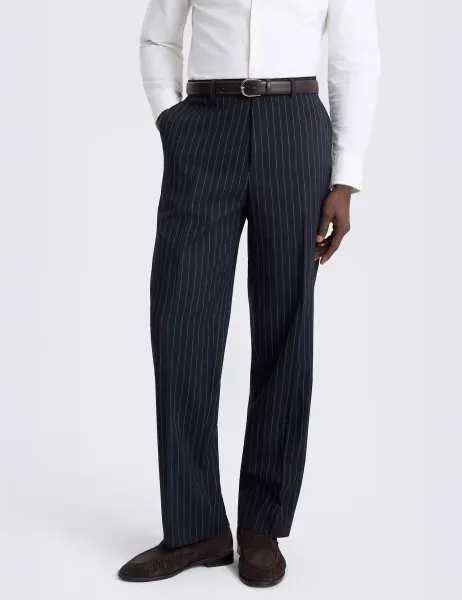 Moss Relaxed Fit Pinstripe Trousers Navy Mix