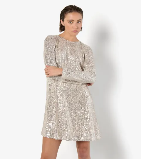 Women's Stone Sequin Lines A-Line Mini Dress