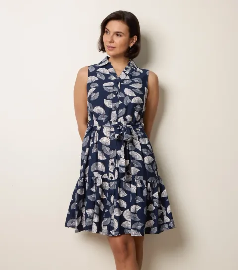 Women's Navy Sleeveless Shirt Dress
