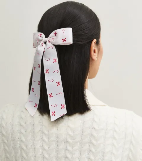 New Look Pink Christmas Candy Cane Bow Hair Slide