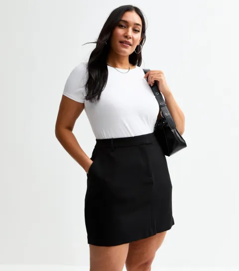 Women's Plus Size Black Belted A-Line Mini Skirt Curves
