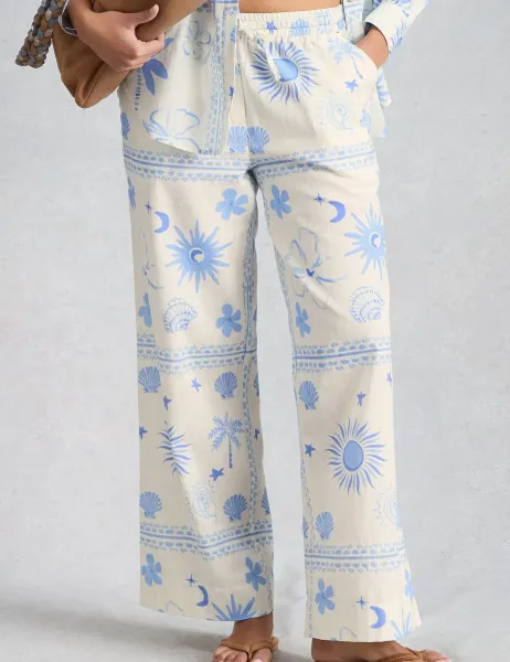 White Stuff Cotton Rich Printed Wide Leg Trousers White Mix