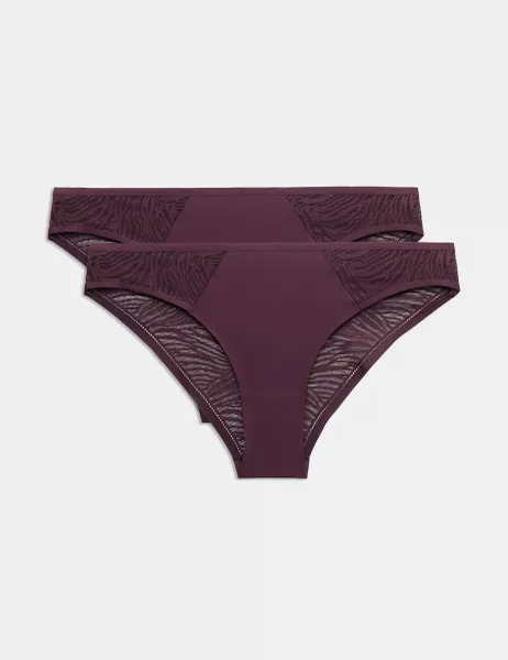 Body by M&S 2 Pack Body Lace Brazilian Knickers Dark Aubergine