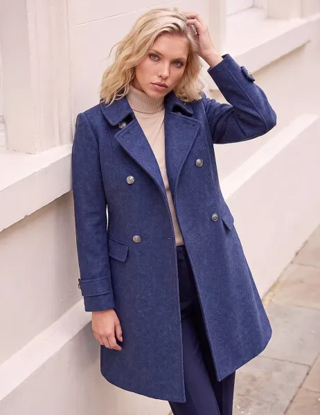 Roman Petite Double Breasted Military Coat Denim Mix
