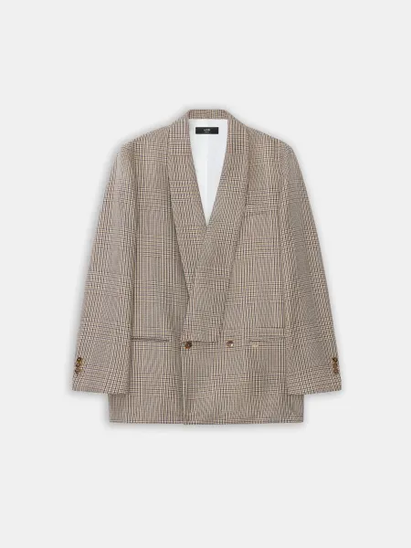 CHECK DOUBLE-BREASTED BLAZER - Taupe