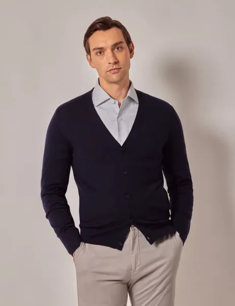 Hawes & Curtis Pure Merino Wool V-Neck Cardigan Navy