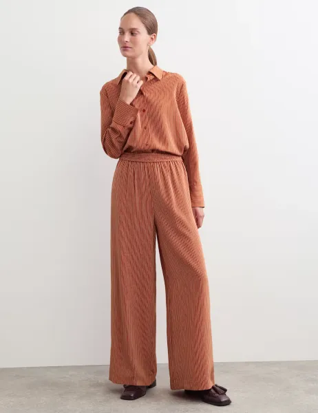 Jaeger Pure Silk Striped Wide Leg Trousers Copper