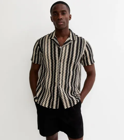 Men's Black Regular Zig Zag Knit Shirt
