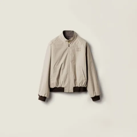 Reversible houndstooth check and Panama cotton blouson jacket