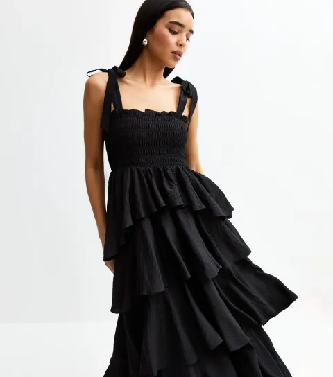 Women's Black Multiway Tiered Midi Dress