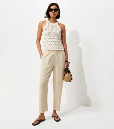 New Look Women's Stone With Linen Tapered Trousers