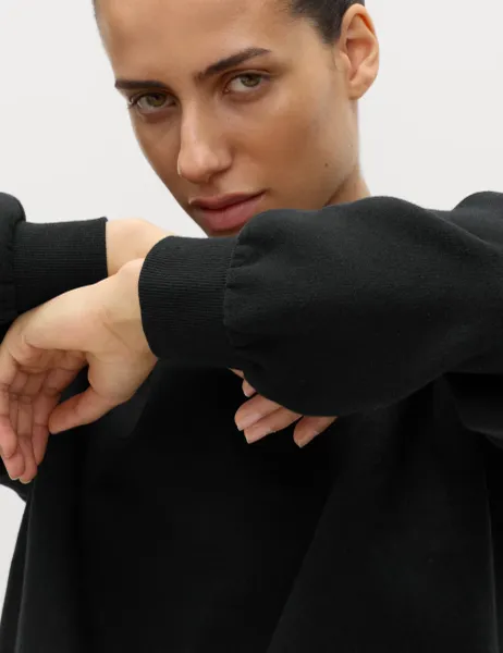 Marks & Spencer Cotton Rich Crew Neck Sweatshirt Black