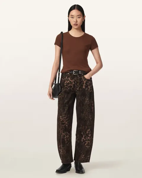 Sadie Barrel Leg Leopard Print Denim Jeans