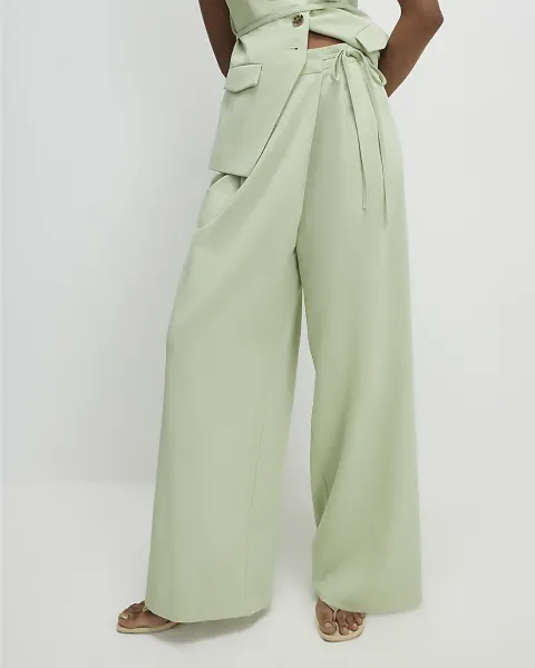River Island Premium Wrap Detail Wide Leg Trousers
