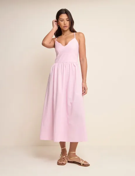 Nobody's Child Cotton Rich Shirred Midi Skater Dress Pink
