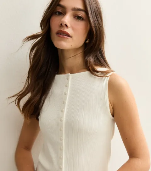 New Look Women's Petite Cream Button Through Tank Top