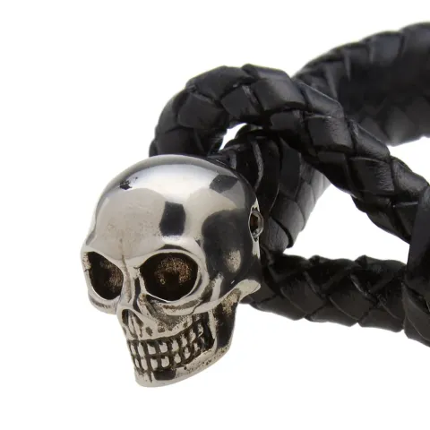 Woven Leather Skull Loop Bangle