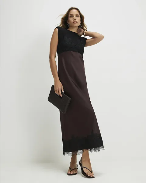River Island Satin Hybrid Midi Slip Dress