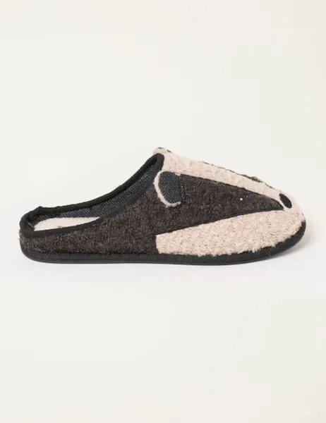 FatFace Badger Novelty Mule Slippers Black Mix