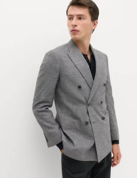 Marks & Spencer Regular Fit Textured Stretch Double Breasted Suit Jacket Grey