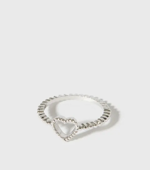 Silver Textured Heart Ring
