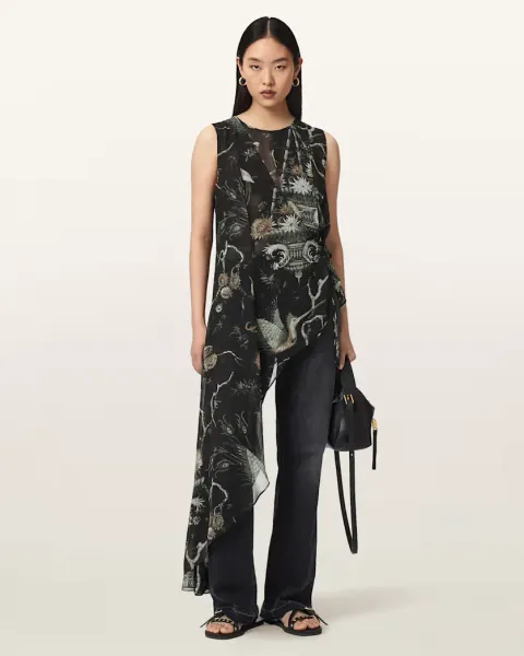 Enola Asymmetric Printed Wrap Top