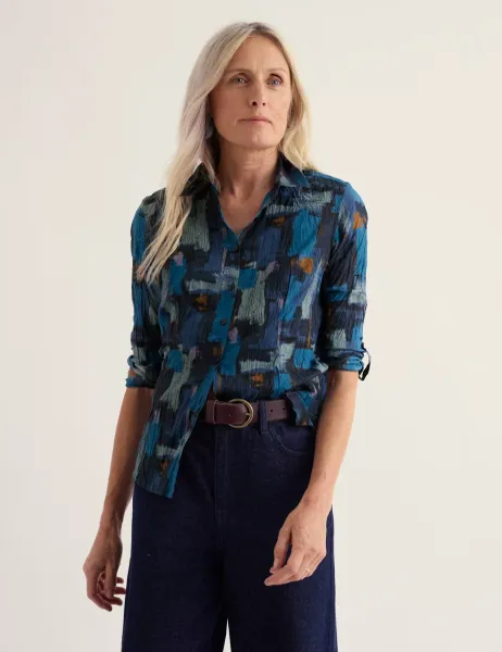 Seasalt Cornwall Pure Cotton Printed Collared Long Sleeve Regular Fit Shirt