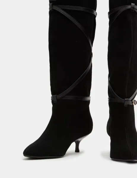 Marks & Spencer Suede Buckle Wrap Knee High Boots Black