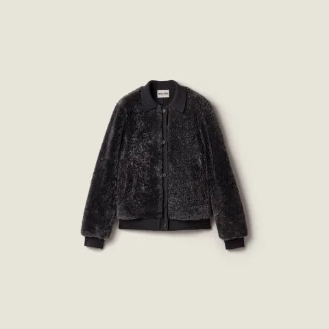Shearling and knit blouson jacket
