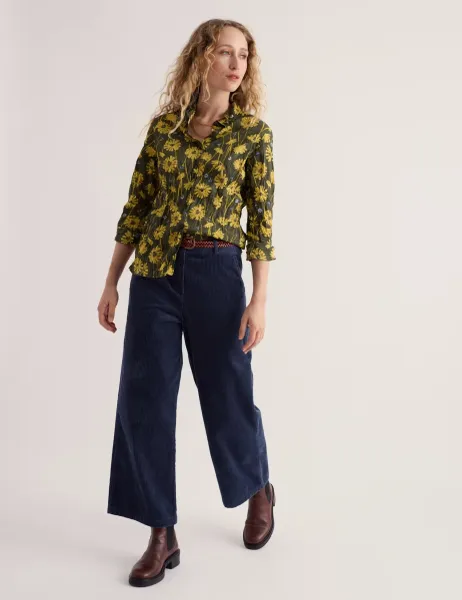 Seasalt Cornwall Pure Cotton Floral Crinkle Shirt Green Mix
