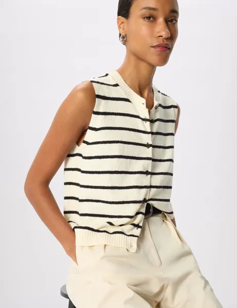 Whistles Stripe Boucle Textured Tank Ivory Mix