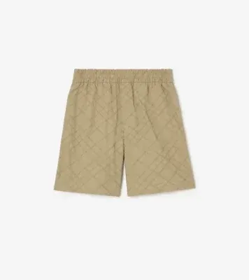 Check Embroidered Cotton Shorts in Sparrow beige